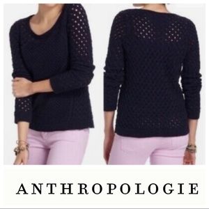 Anthro Navy Open Knit Stitched Medley Sweater by Moss, Medium